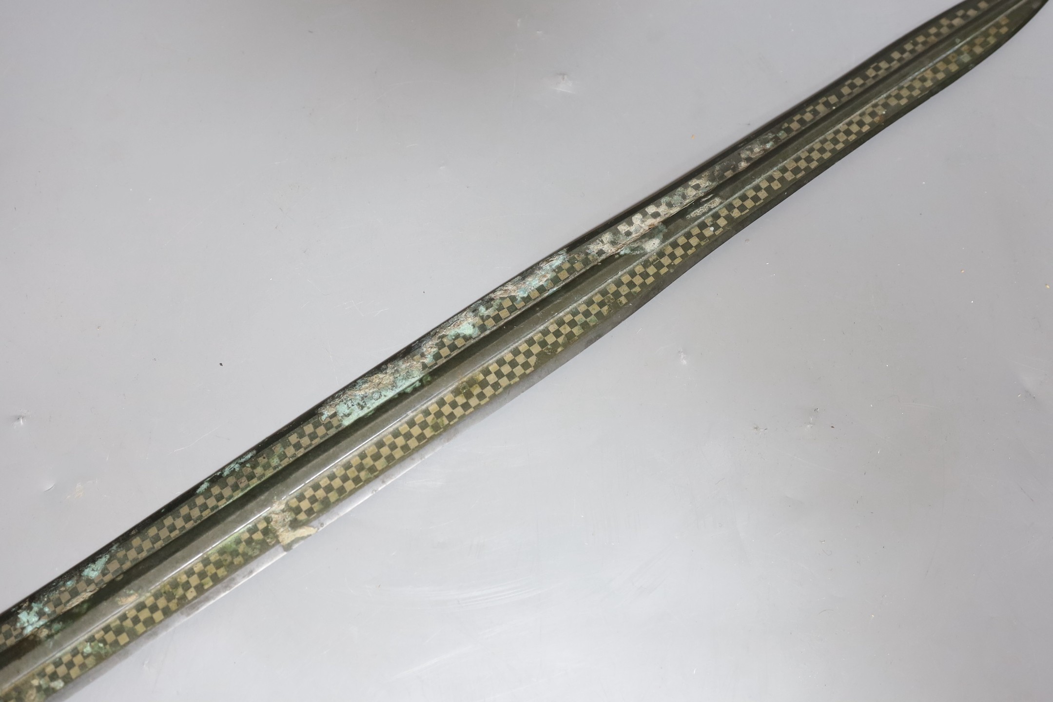 A Chinese inlaid bronze sword blade in Han-style, 52cm